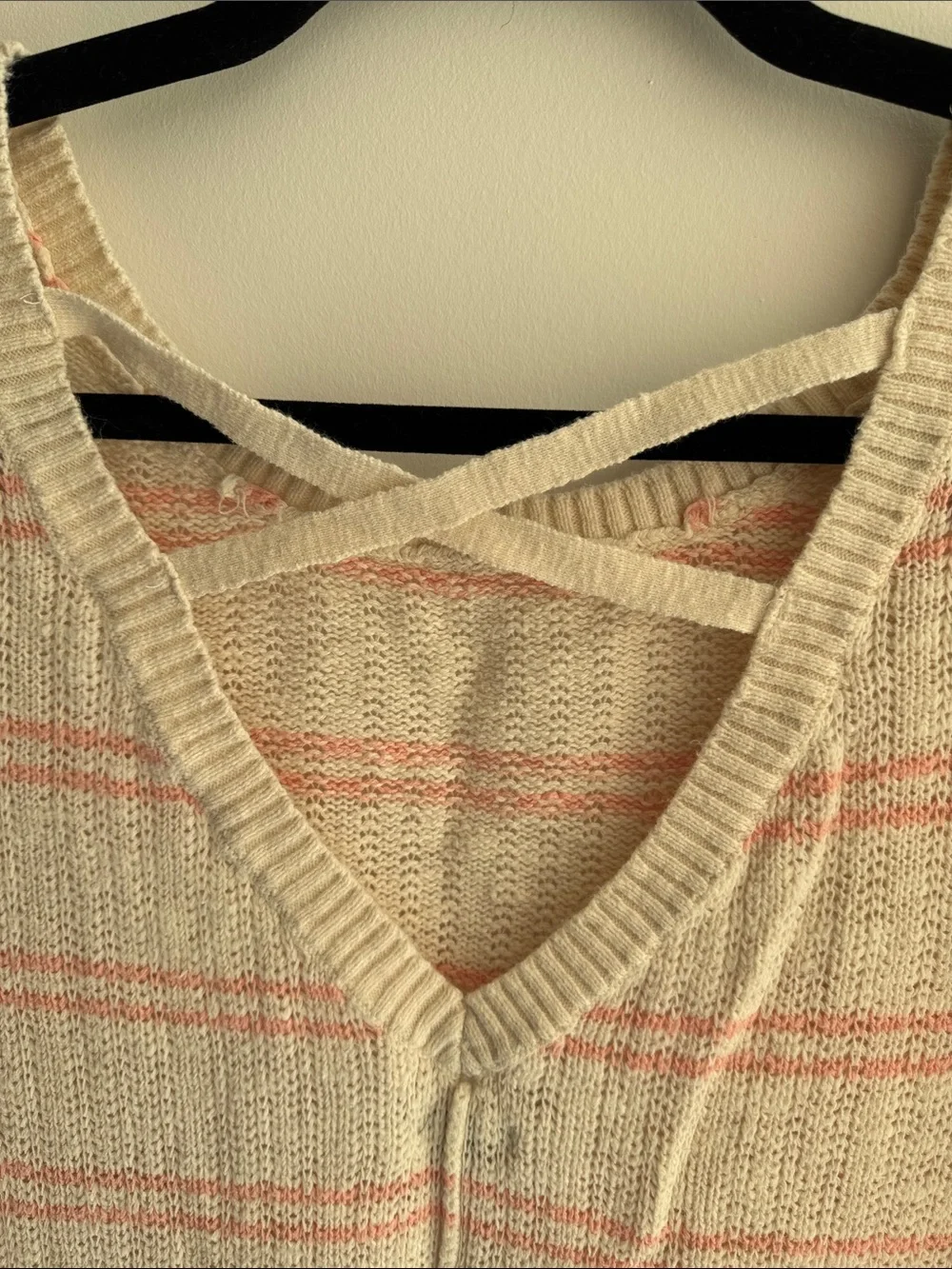 aerie Cream & Coral Striped Women’s Lightweight Sweater